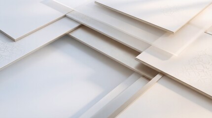 Obraz premium Architectural White Planes Tech Background Featuring Abstract Islamic Lantern Geometry Offset Layout in Champagne Beige Warm Mood for Eid Celebration Design