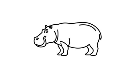Obraz premium Simple Line Drawing of Hippopotamus Animal.