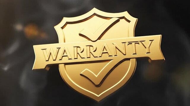 A golden shield with "Warranty" embossed over soft, smoky background