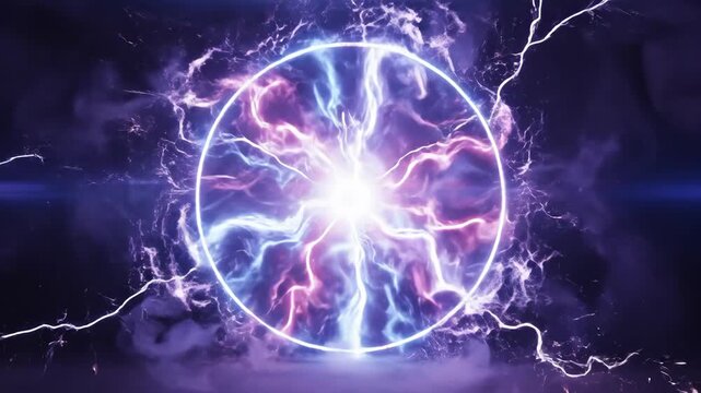 A captivating cosmic scene showcases a bright central explosion. Around it are glowing, energy bursts. A white circle defines the core