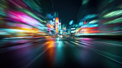Fototapeta premium Abstract Cityscape at Night with Motion Blur Effect, Capturing Urban Energy and Vibrant Light