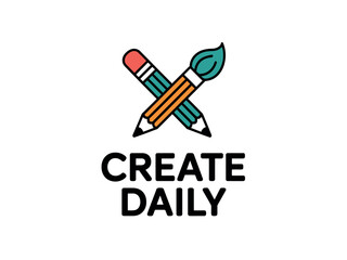 Obraz premium Colorful Pencils and Paintbrush Graphic with Create Daily Text on White Background Illustration