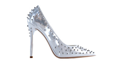 Realistic metallic dress heel captured to showcase intricate studs, reflective surface, and elegant formal footwear design isolated on transparent background PNG