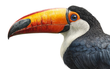 Fototapeta premium Tropical toucan bird with prominent curved beak and striking feathers presented in professional wildlife photography isolated on transparent background PNG