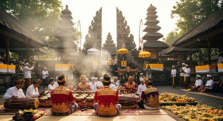 Obraz premium Balinese Hindu Priests Performing Ceremony Ritual.