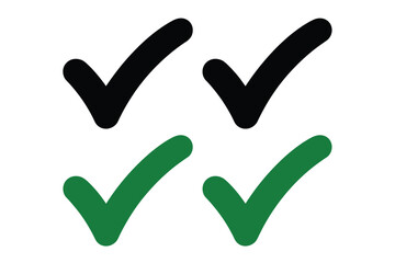 Checkmarks in Black and Green Colors on White Background for Approval and Confirmation