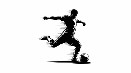 Fototapeta premium A dynamic illustration depicts a soccer player in mid kick showcasing athleticism and focus against a stark white background high quality professional detailed modern elegant stylish
