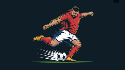 Naklejka premium A dynamic illustration depicts a soccer player in mid kick showcasing athleticism and power while preparing to strike the ball high quality professional detailed modern elegant