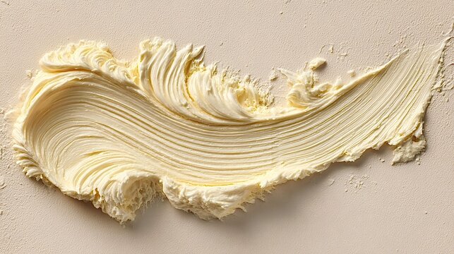 Creamy butter or moisturizer swatch smear on beige background