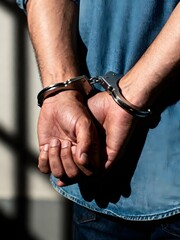 Man with handcuffs behind back getting arrested by the police