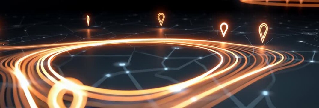 Digital 3D project timeline with luminous checkpoints and moving light
