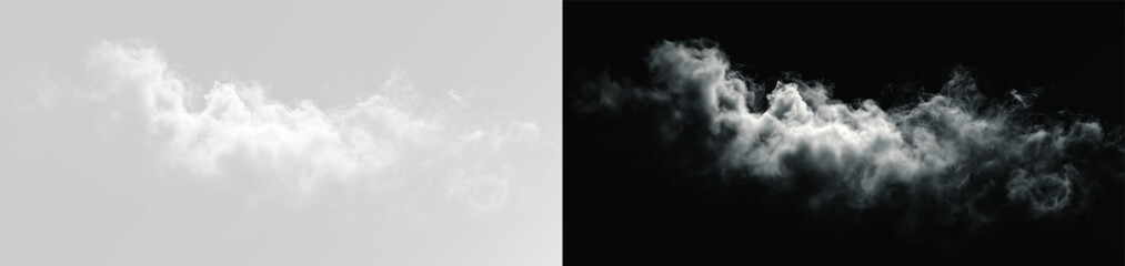 Realistic white smoke cloud isolated on white background, atmospheric steam puff overlay thin layer effect  png © Alehandro