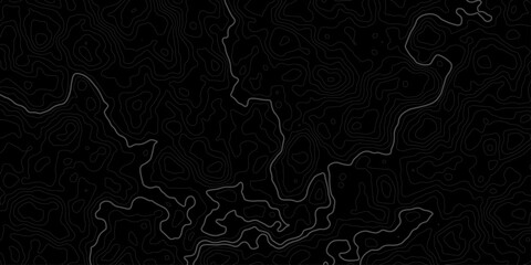 Topographic Contour Map Lines On Dark Abstract Background For Terrain And Cartography Design. © MDKAWSAR