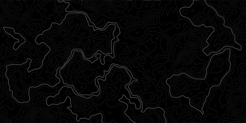 Topographic Contour Map Lines On Dark Abstract Background For Terrain And Cartography Design. © MDKAWSAR