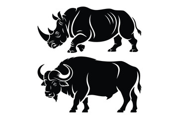 Fototapeta premium Rhinoceros and Bison Silhouettes