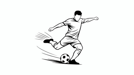 Fototapeta premium A dynamic black and white sketch depicts a soccer player in mid action kicking a ball with focused energy and determination high quality professional detailed modern