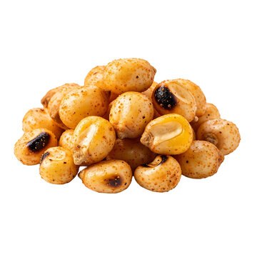 A pile of roasted corn kernels on transparent background