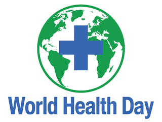 Obraz premium World Health Day logo with blue cross on green globe and text