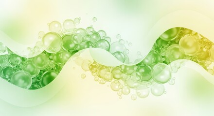 Abstract Green Bubbles Flowing Through Wavy Lines, Science and Nature Concept