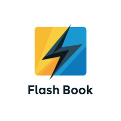 Flash Book logo with lightning bolt symbol on yellow and blue background