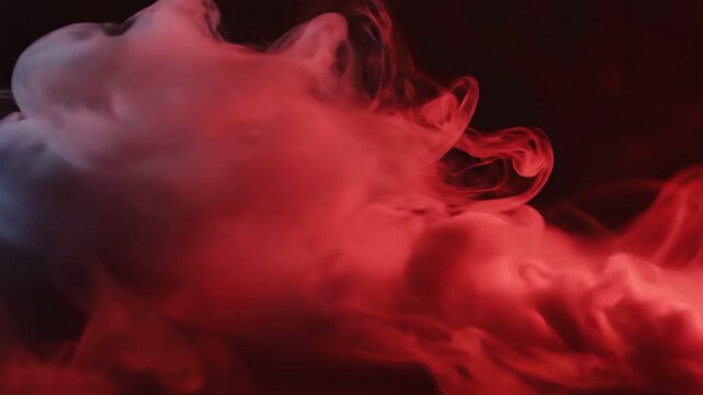 A captivating abstract scene, colored in a gradient of deep red to grey. The billowing forms create a moody atmosphere
