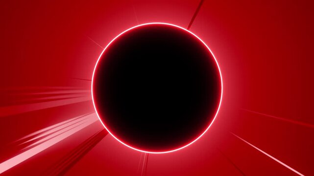 neon bordar round frame with comic speed radial line lights background