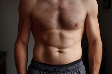 Man with muscular upper body posing in a well-lit indoor space during the day