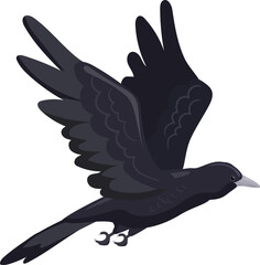 Fototapeta premium Flying crow icon. Winged animal. Black feather bird