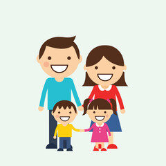 Obraz premium Happy Cartoon Family Standing Together Smiling.