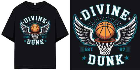 divine dunk basketball winged ball est 87 hoop vintage varsity retro sports aesthetic graphic t shirt design vector illustration artwork  © SMN TeeStock