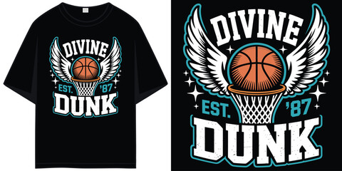 divine dunk basketball winged ball est 87 hoop vintage varsity retro sports aesthetic graphic t shirt design vector illustration artwork  © SMN TeeStock