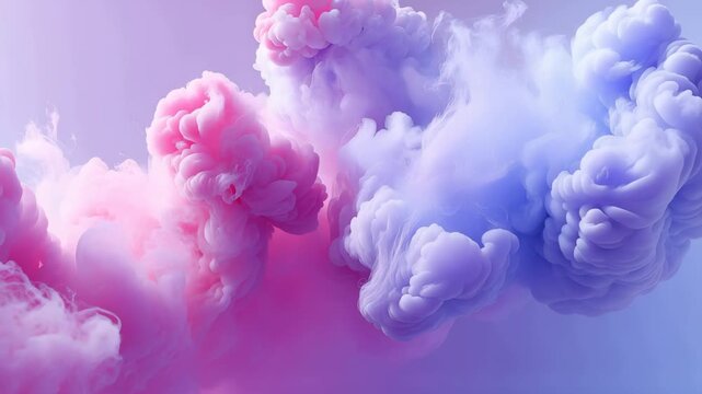 Pastel pink and lavender ink clouds collide and billow in slow motion abstract background 60fps