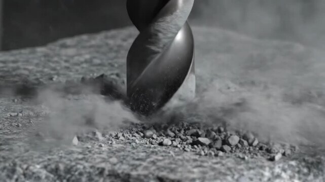 A drill bit bores through a concrete surface, sparks flying, creating a visual display of construction and effort