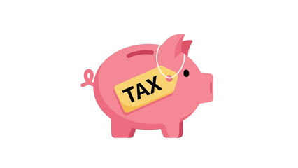 Pink piggy bank with tax label. © Nurjanah