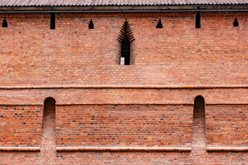 Nizhny Novgorod Kremlin brick wall detail with embrasures and medieval architecture