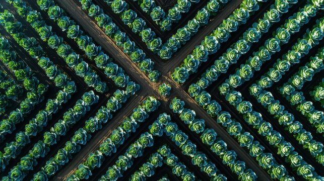 Rows of vibrant cabbage in a sunny field