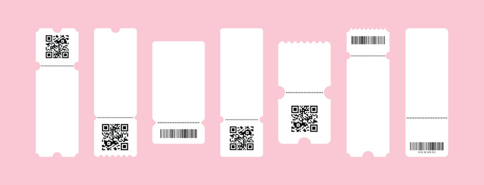 Set of white blank tickets mockup. Empty flat template Tickets. For cinema, sale coupon, circus, theater, festival. Minimalist coupons set. Isolated background