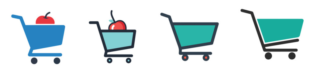 A shopping cart icon, flat design, single icon vector illustration, white background, solid color fill, minimal detail. © Haris Lost