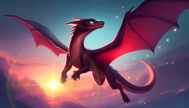 cute red dragon in the sky