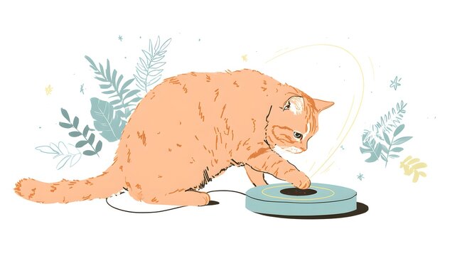 Ginger Cat Playing with a Spool of Thread.