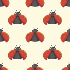 Seamless pattern of Children’s style lady bug hand drawn © vicoputri
