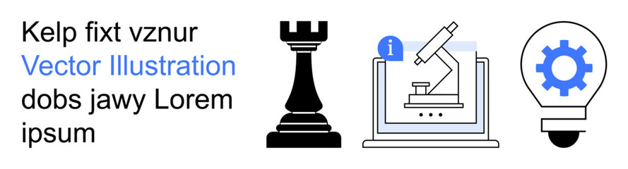 Science education, technology tools, innovation concepts, strategy planning, problem-solving, research studies. Chess rook, microscope on a screen gear-filled lightbulb. Innovation and science © robu_s