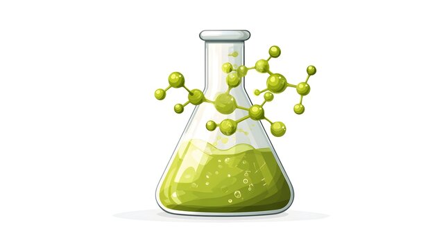 Green Liquid in Erlenmeyer Flask with Molecular Structure Illustration.