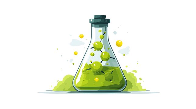 Green Liquid in Erlenmeyer Flask with Bubbles and Splashes.