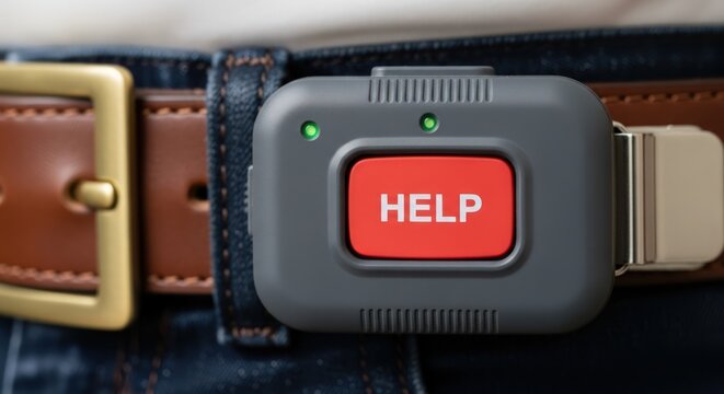 Personal Safety Device with Help Button on Belt.