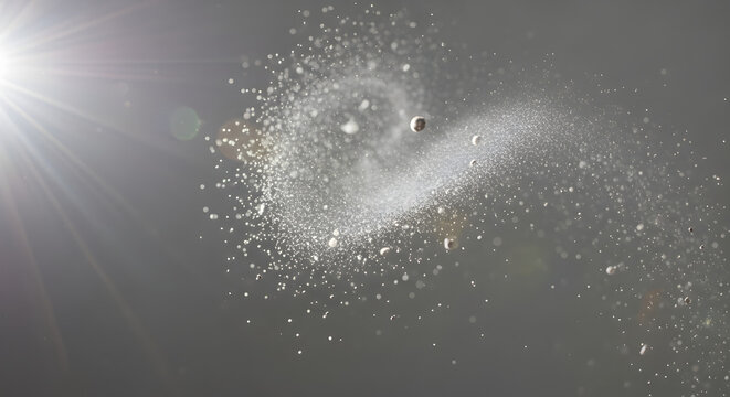 a gray background with white particles and a bright light source close up detail view natural lighting