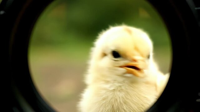 Baby chick portrait inside circle lens