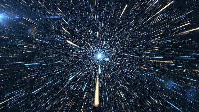 Journey Through the Cosmos: An awe-inspiring depiction of interstellar travel, where a luminous singularity beckons at the end of a long tunnel of light. A journey beyond imagination