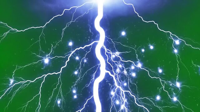 Green Screen lightning power overlay on electric animated bolt strikes storm blue light force effect flash thunderbolt isolated background scene 4 with distortion, overlay, glitch, static noise, scan