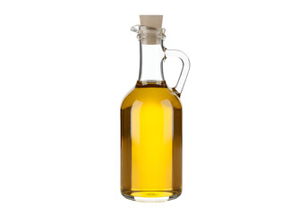 Glass Bottle of Olive Oil with Cork Stopper on White Background